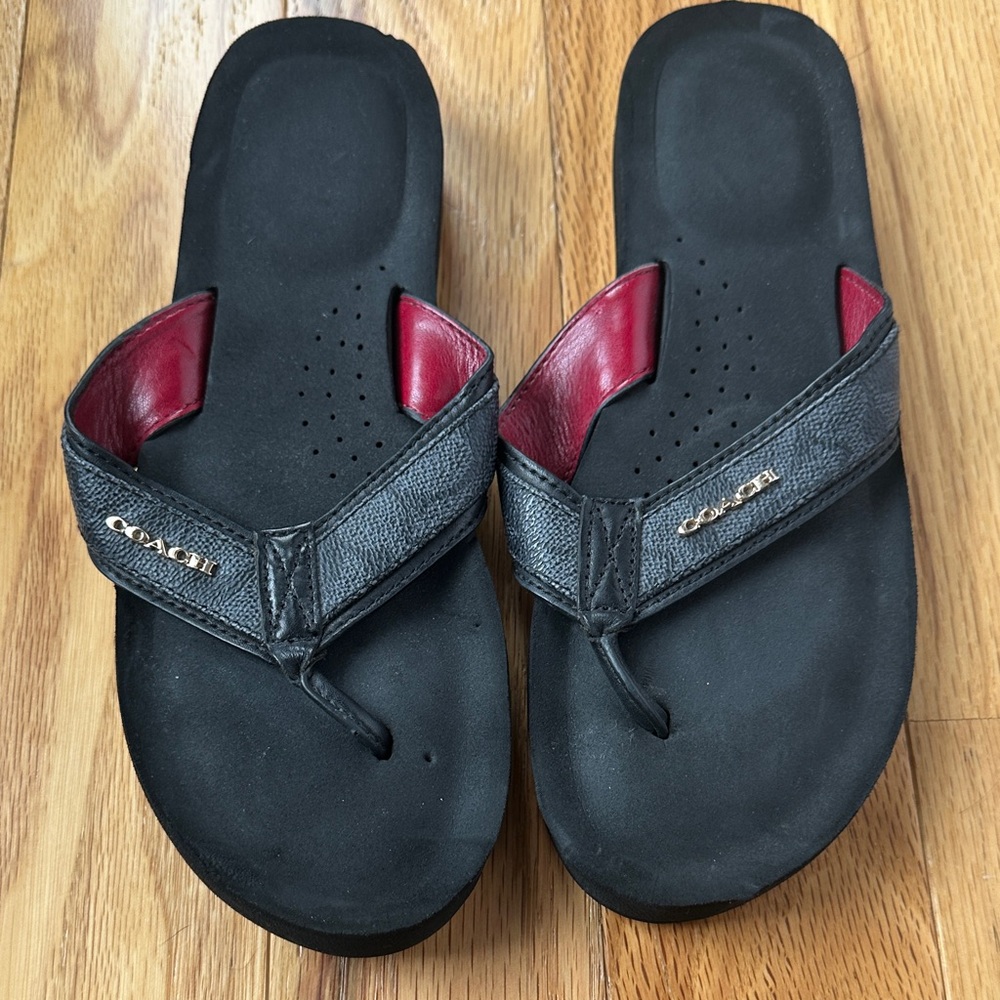 Coach Black Sandals with Red Accents